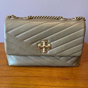 Tory Burch Kira Chevron Small Convertible Shoulder Bag Purse, Sandpiper